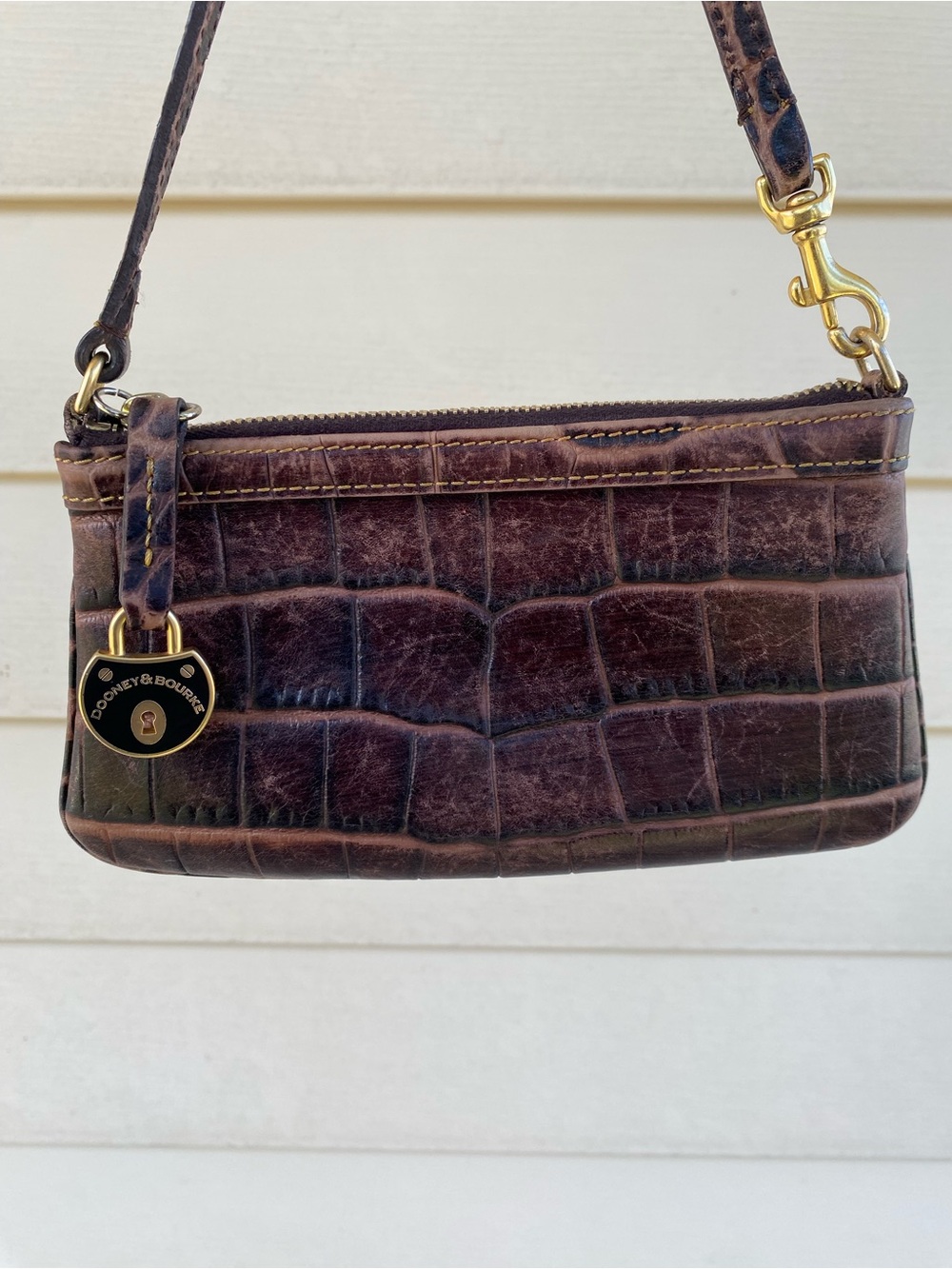Dooney & Bourke Croc-Embossed Mini Shoulder Bag or Wristlet in Dark Brown